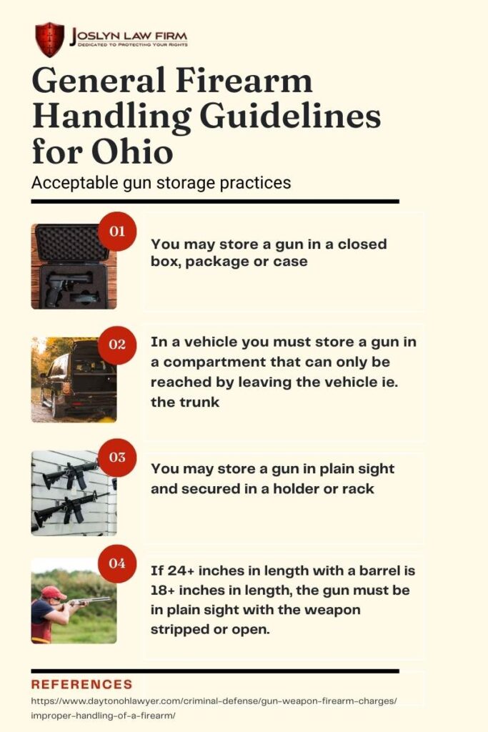 joslyn law firm - General Firearm Handling Guidelines for Ohio inforgraphic gun storage practices improper handling of a firearm